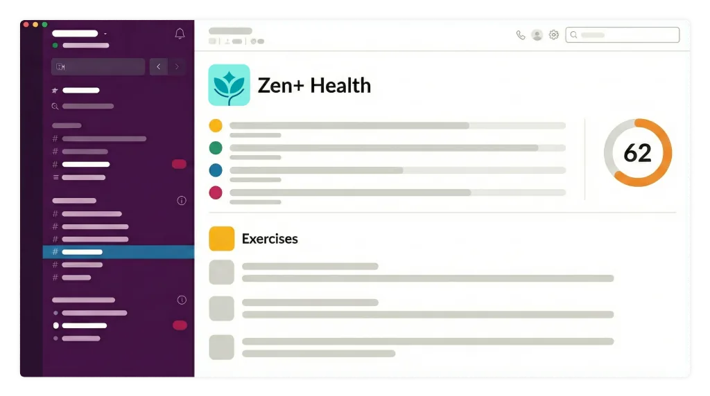 Zen+ Health inside a Slack workspace